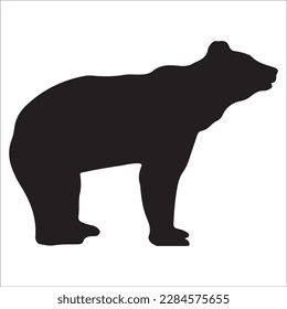 Bear silhouette, Similar images, vector illustration, Black silhouette of a bear on a white background looking forward from the side.