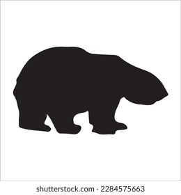 Bear silhouette, Similar images, vector illustration, Black silhouette of a bear on a white background looking forward from the side.