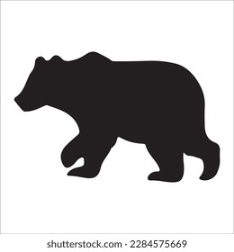 Bear silhouette, Similar images, vector illustration, Black silhouette of a bear on a white background looking forward from the side.