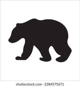 Bear silhouette, Similar images, vector illustration, Black silhouette of a bear on a white background looking forward from the side.