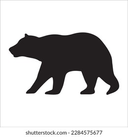 Bear silhouette, Similar images, vector illustration, Black silhouette of a bear on a white background looking forward from the side.