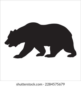 Bear silhouette, Similar images, vector illustration, Black silhouette of a bear on a white background looking forward from the side.