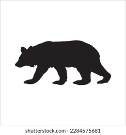 Bear silhouette, Similar images, vector illustration, Black silhouette of a bear on a white background looking forward from the side.