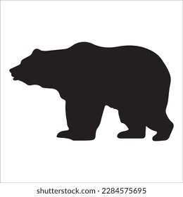 Bear silhouette, Similar images, vector illustration, Black silhouette of a bear on a white background looking forward from the side.