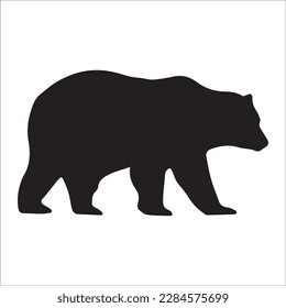 Bear silhouette, Similar images, vector illustration, Black silhouette of a bear on a white background looking forward from the side.