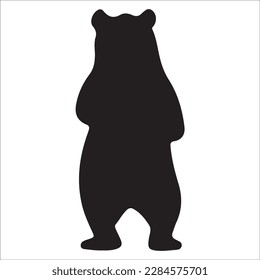 Bear silhouette, Similar images, vector illustration, Black silhouette of a bear on a white background looking forward from the side.