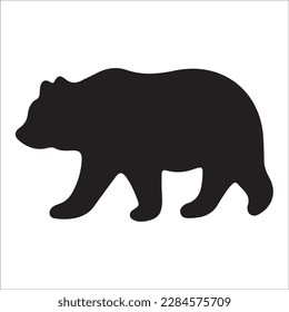 Bear silhouette, Similar images, vector illustration, Black silhouette of a bear on a white background looking forward from the side.