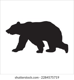 Bear silhouette, Similar images, vector illustration, Black silhouette of a bear on a white background looking forward from the side.