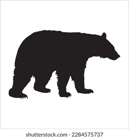 Bear silhouette, Similar images, vector illustration, Black silhouette of a bear on a white background looking forward from the side.