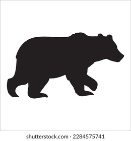 Bear silhouette, Similar images, vector illustration, Black silhouette of a bear on a white background looking forward from the side.