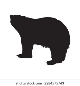 Bear silhouette, Similar images, vector illustration, Black silhouette of a bear on a white background looking forward from the side.
