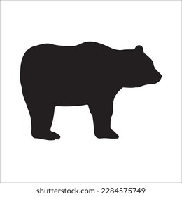 Bear silhouette, Similar images, vector illustration, Black silhouette of a bear on a white background looking forward from the side.