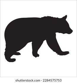 Bear silhouette, Similar images, vector illustration, Black silhouette of a bear on a white background looking forward from the side.