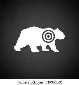 Bear silhouette with target  icon. Black background with white. Vector illustration.