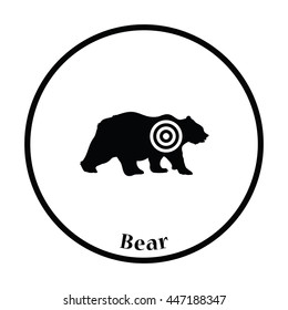 Bear silhouette with target  icon. Thin circle design. Vector illustration.