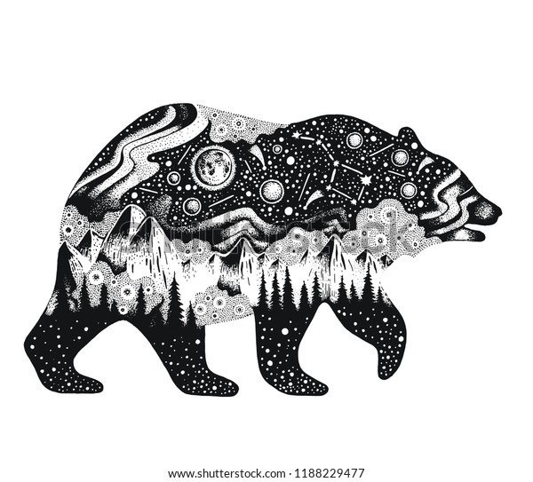 Bear Silhouette Tshirt Print Temporary Tattoo Stock Vector Royalty Free 1188229477