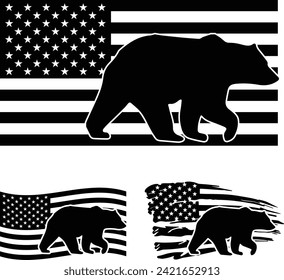 Bear Silhouette, Bär mit USA Flag Design, Bär-Vektorgrafik