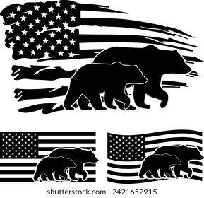 Bear Silhouette, Bär mit USA Flag Design, Bär-Vektorgrafik