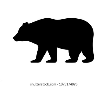 Bear silhouette. Vector illustration of black icon logo bear silhouette isolated on white. Outline shadow shape grizzly, side view profile.