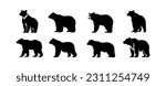 Bear silhouettes collection. Black bears animal logo symbol design. Wild mammal graphic vector illustration
