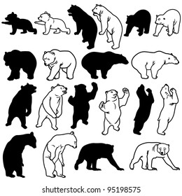 Bear Silhouettes on white background.