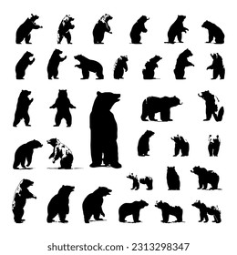 bear silhouettes set collection, various poses and position