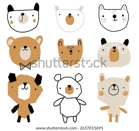 Bear simple crown kid nursery seamless pattern design collection. Printable poster illustration in pastel beige brown colors.