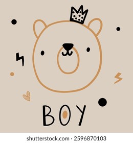 Bear simple kid nursery seamless pattern design collection. Printable poster illustration in pastel beige brown colors. 