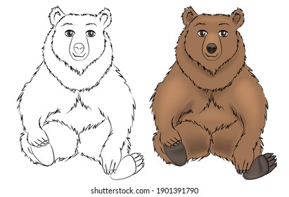 Vector de la página de color de los conjuntos de oso. Colores libros anti estrés para adultos y niños. Negro y blanco y color.