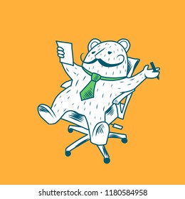 The bear sits on a chair.