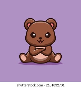 Bear Sitting Angry Cute Creative Kawaii Cartoon Mascot Logo