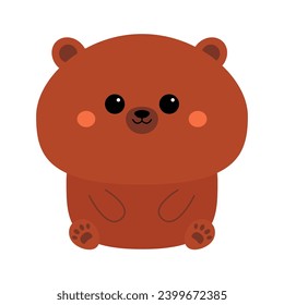 Bear sitting. Brown bear face head silhouette icon. Funny kawaii doodle animal. Cute cartoon funny baby pet character. Ear, eye, cheeks, paw print. Greeting card. Flat design. White background. Vector