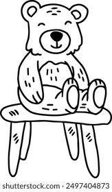 A bear is sitting in a chair. The bear is smiling and he is happy. The chair is empty, and the bear is the only object in the image