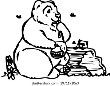 bear sitting and cocking drawing vector design