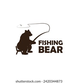 Bear is sitting and fishing, logo design