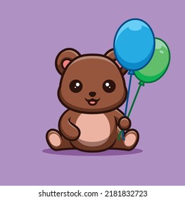 Logotipo de mascota Kawaii creativa con globo de agujeros de oso