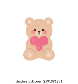 Bear Sitting and Holding a Small Pink Heart in Cute Artwork Vector Illustration