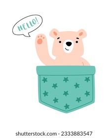 Bear Sitting Inside Pocket Vector Illustration