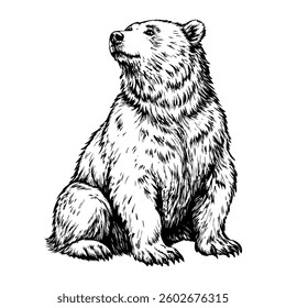 A bear is sitting on the ground with its head up