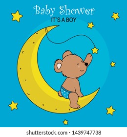 Bear sitting on the moon. baby shower card