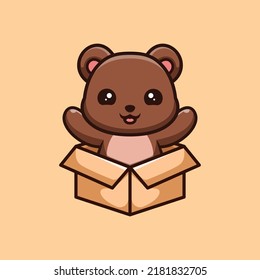 El Oso Saliendo De La Caja Con El Logotipo De Mascota Creativa De Kawaii