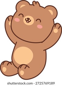 Urso sentado com patas elevadas, rosto sorridente, corpo arredondado e contornos suaves em um visual de desenho animado limpo. Símbolo de alegria, felicidade, celebração e simpatia para as crianças. Ilustração de vetor de desenhos animados.