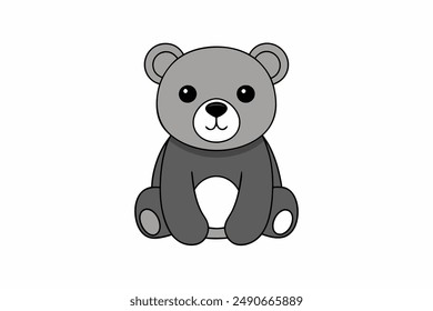 Bear Sitting Vector Art Illustration.
