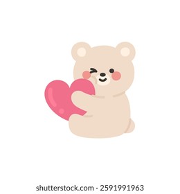 Bear Sitting and Winking While Hugging a Red Heart Vector Illustration