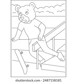 bear skate funny coloring book page for kids or grown adults coloring book mindful relaxation activity