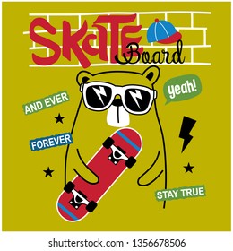 bear and skateboard funny animal cartoon,vector illustration