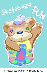 Bear. Skateboard. Funny bear with a skateboard. Sticker