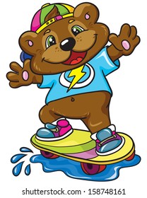 Bear skateboarder on a white background, vector illustration