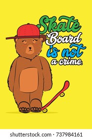 bear skater  poster colorful vector illustration