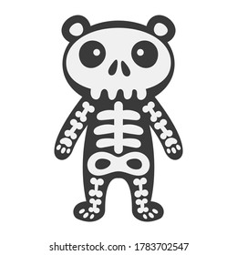 Bear in skeleton suit vector illustration cartoon isolated on white background. Halloween trick or treat skeleton suit.